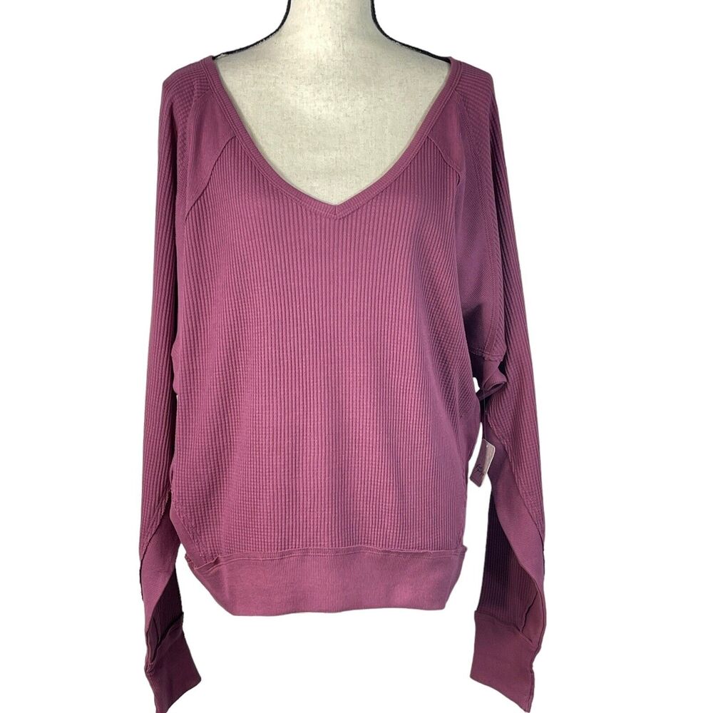Free People Medium Santa Clara Thermal Top Long Sleeves V-Neck Mulberry